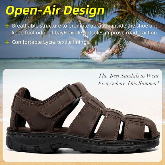 〽️Men\'s Hiking Sandals Coffee Leather Athletic Casual Outdoor Sports Shoes main image 7